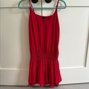 Red Smocked Ruffled Mini Dress